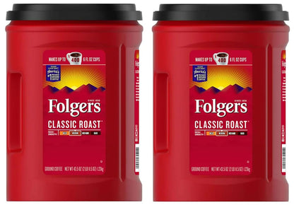 Folgers Classic Roast Medium Roast Ground Coffee 43.5 oz (2 Pack), Smooth Rich Flavor, Kosher Certified, Caffeinated Coffee