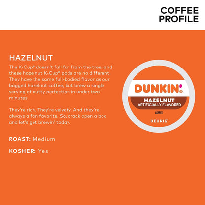 Dunkin' Hazelnut Flavored Medium Roast K-Cup Coffee Pods 22 Count, Keurig Compatible, Arabica Coffee, Smooth Nutty Flavor
