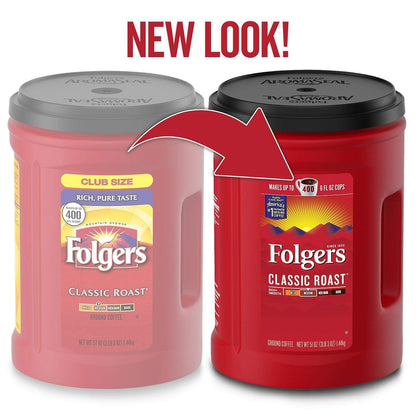 Folgers Classic Medium Roast Ground Coffee 51 oz Canister, Rich Smooth Flavor, Finely Ground, Aroma Seal Container