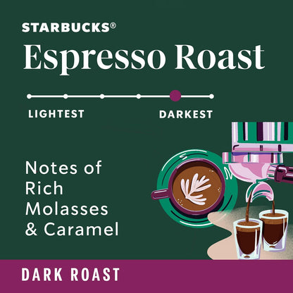Starbucks Espresso Roast Dark Roast Ground Coffee 28 oz Bag, 100% Arabica Beans, Rich Caramel & Molasses Flavor