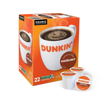 Dunkin' Hazelnut Flavored Medium Roast K-Cup Coffee Pods 22 Count, Keurig Compatible, Arabica Coffee, Smooth Nutty Flavor