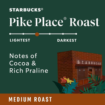 Starbucks Pike Place Roast Medium Roast Ground Coffee 28 oz Bag, 100% Arabica Beans, Smooth Cocoa & Praline Notes