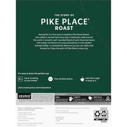Starbucks Pike Place Roast Medium Roast K-Cup Coffee Pods 96 Count, Keurig Compatible, Arabica Coffee, Smooth Cocoa Notes