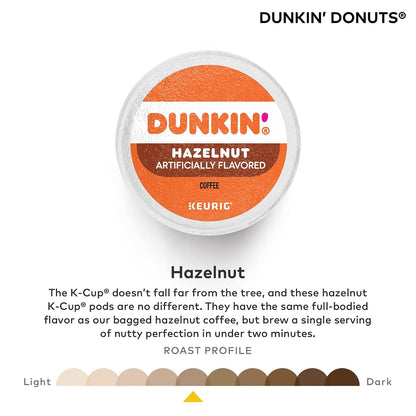 Dunkin' Hazelnut Flavored Medium Roast K-Cup Coffee Pods 22 Count, Keurig Compatible, Arabica Coffee, Smooth Nutty Flavor