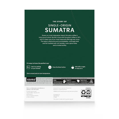 Starbucks Sumatra Dark Roast K-Cup Coffee Pods 96 Count, Keurig Compatible, 100% Arabica Coffee, Rich Herbal Spice Notes