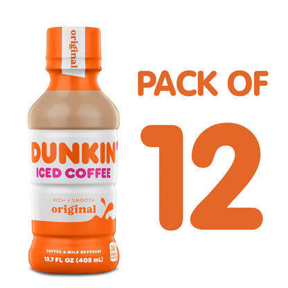 Dunkin' Original Iced Coffee Bottle, 13.7 fl oz, 12 Pack