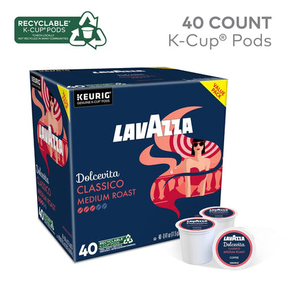 Lavazza Dolcevita Classico Single Serve Coffee Pods, Medium Roast, Keurig Compatible, 40 Count Box