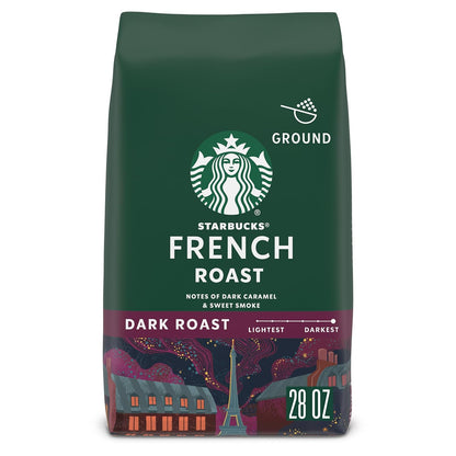 Starbucks French Roast Dark Roast Ground Coffee 28 oz Bag, 100% Arabica Beans, Bold Smoky Flavor, Hot or Iced Coffee