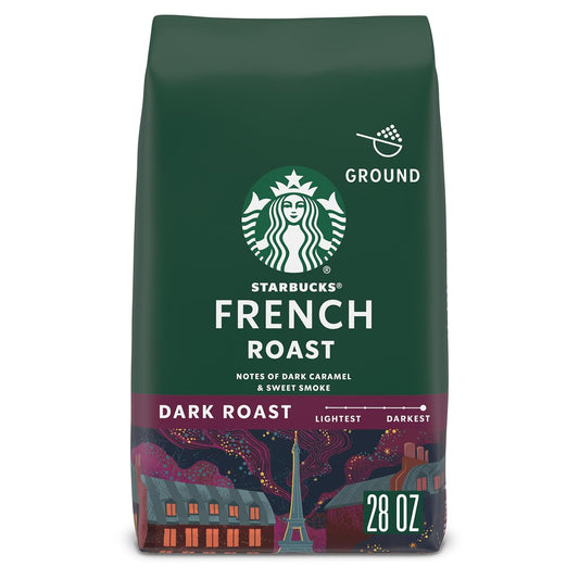 Starbucks French Roast Dark Roast Ground Coffee 28 oz Bag, 100% Arabica Beans, Bold Smoky Flavor, Hot or Iced Coffee