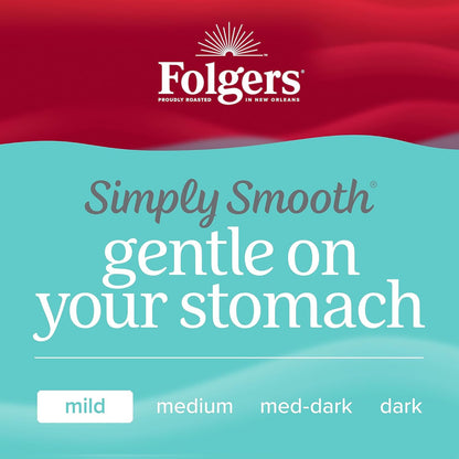 Folgers Simply Smooth Medium Roast Ground Coffee 23 oz Canister, AromaSeal Container, Smooth Flavor, Stomach Friendly Coffee