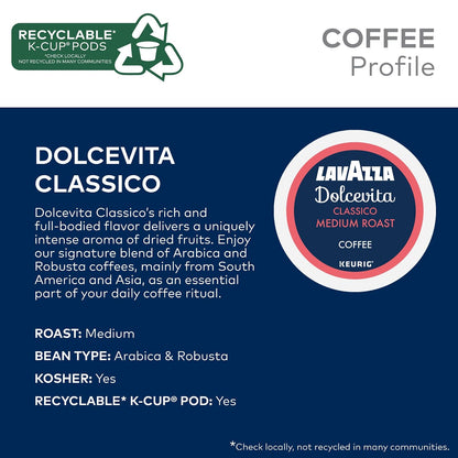 Lavazza Dolcevita Classico Single Serve Coffee Pods, Medium Roast, Keurig Compatible, 40 Count Box