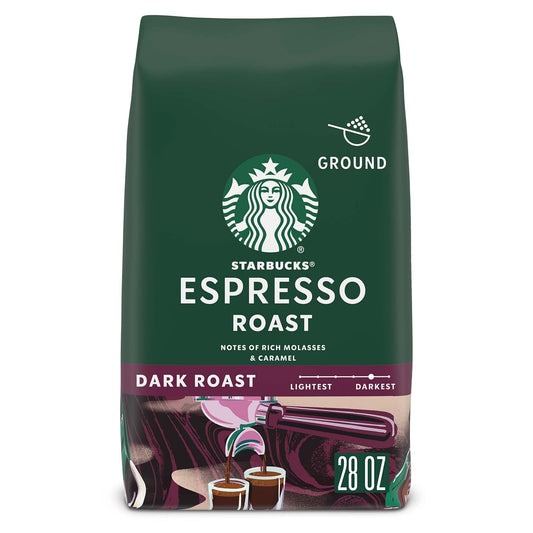 Starbucks Espresso Roast Dark Roast Ground Coffee 28 oz Bag, 100% Arabica Beans, Rich Caramel & Molasses Flavor
