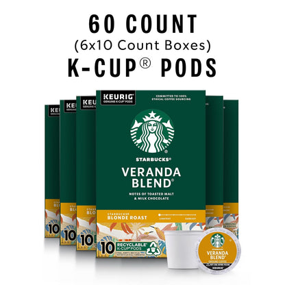 Starbucks Veranda Blend Blonde Roast K-Cup Coffee Pods 60 Count, Keurig Compatible, Arabica Coffee, Smooth Malt Flavor