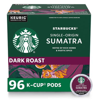 Starbucks Sumatra Dark Roast K-Cup Coffee Pods 96 Count, Keurig Compatible, 100% Arabica Coffee, Rich Herbal Spice Notes
