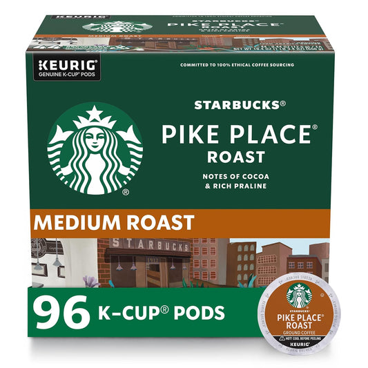 Starbucks Pike Place Roast Medium Roast K-Cup Coffee Pods 96 Count, Keurig Compatible, Arabica Coffee, Smooth Cocoa Notes