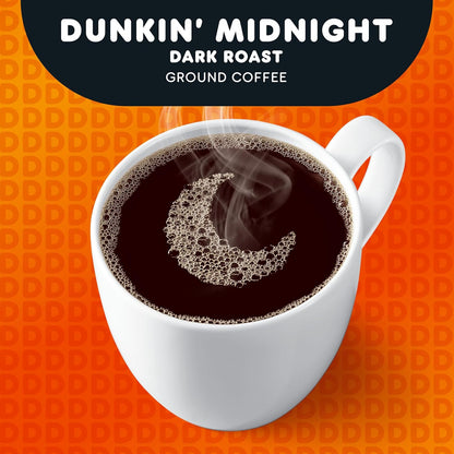 Dunkin' Midnight Dark Roast Ground Coffee, 16.5 Ounce (Pack of 6)