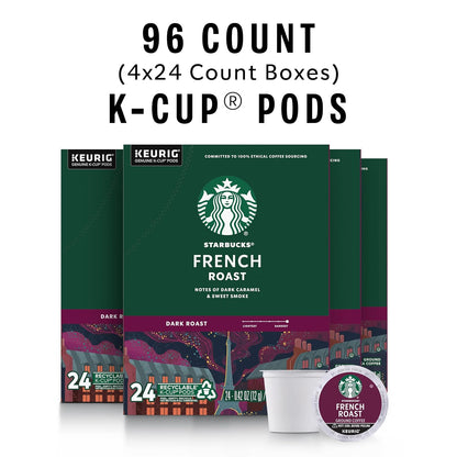 Starbucks French Roast Dark Roast K-Cup Coffee Pods 96 Count, Keurig Compatible, Arabica Coffee, Smoky Caramel Flavor