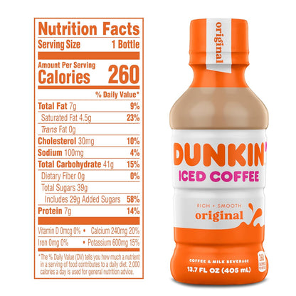 Dunkin' Original Iced Coffee Bottle, 13.7 fl oz, 12 Pack