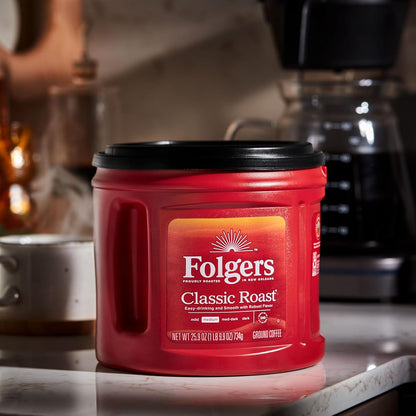 Folgers Classic Roast Medium Roast Ground Coffee 25.9 oz Canisters (6 Pack), Rich Smooth Flavor, Caffeinated Coffee