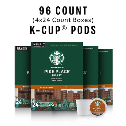 Starbucks Pike Place Roast Medium Roast K-Cup Coffee Pods 96 Count, Keurig Compatible, Arabica Coffee, Smooth Cocoa Notes