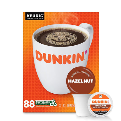 Dunkin' Hazelnut Flavored Medium Roast K-Cup Coffee Pods 88 Count, Keurig Compatible, Arabica Coffee, Smooth Nutty Flavor