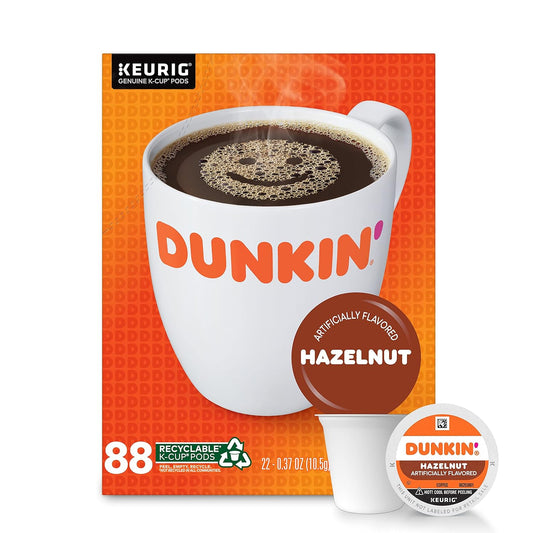 Dunkin' Hazelnut Flavored Medium Roast K-Cup Coffee Pods 88 Count, Keurig Compatible, Arabica Coffee, Smooth Nutty Flavor