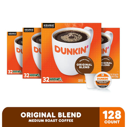 Dunkin' Original Blend Medium Roast K-Cup Coffee Pods 128 Count, Keurig Compatible, Arabica Coffee, Rich Smooth Flavor