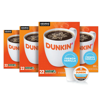 Dunkin' French Vanilla Medium Roast K-Cup Coffee Pods 88 Count, Keurig Compatible, Arabica Coffee, Smooth Vanilla Flavor
