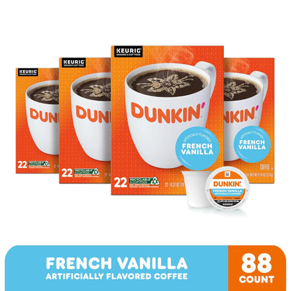 Dunkin' French Vanilla Medium Roast K-Cup Coffee Pods 88 Count, Keurig Compatible, Arabica Coffee, Smooth Vanilla Flavor