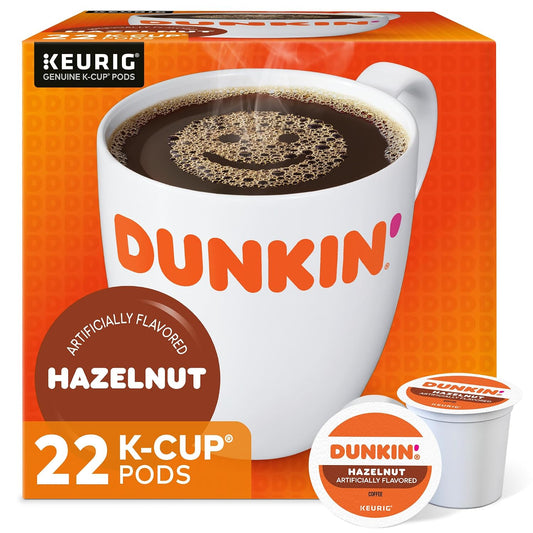 Dunkin' Hazelnut Flavored Medium Roast K-Cup Coffee Pods 22 Count, Keurig Compatible, Arabica Coffee, Smooth Nutty Flavor
