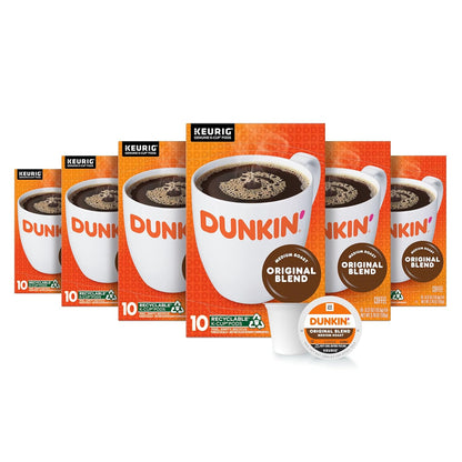Dunkin' Original Blend Medium Roast Coffee K-Cup Pods, Keurig Compatible, 60 Count (6 Pack)