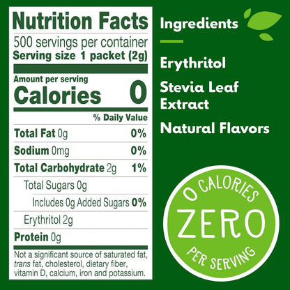 Truvia Original Calorie-Free Stevia Sweetener Packets, 500 Count, Zero Sugar Sugar Substitute