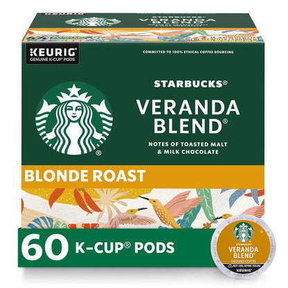 Starbucks Veranda Blend Blonde Roast K-Cup Coffee Pods 60 Count, Keurig Compatible, Arabica Coffee, Smooth Malt Flavor