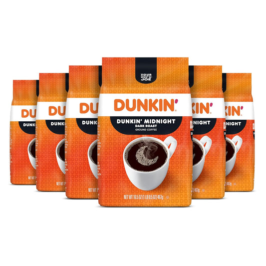 Dunkin' Midnight Dark Roast Ground Coffee, 16.5 Ounce (Pack of 6)