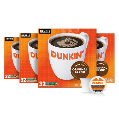 Dunkin' Original Blend Medium Roast K-Cup Coffee Pods 128 Count, Keurig Compatible, Arabica Coffee, Rich Smooth Flavor