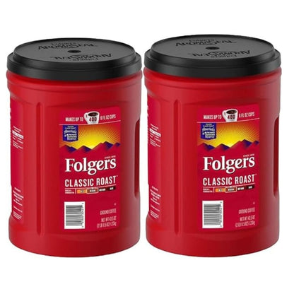 Folgers Classic Roast Medium Roast Ground Coffee 43.5 oz (2 Pack), Smooth Rich Flavor, Kosher Certified, Caffeinated Coffee