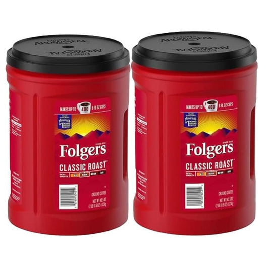 Folgers Classic Roast Medium Roast Ground Coffee 43.5 oz (2 Pack), Smooth Rich Flavor, Kosher Certified, Caffeinated Coffee